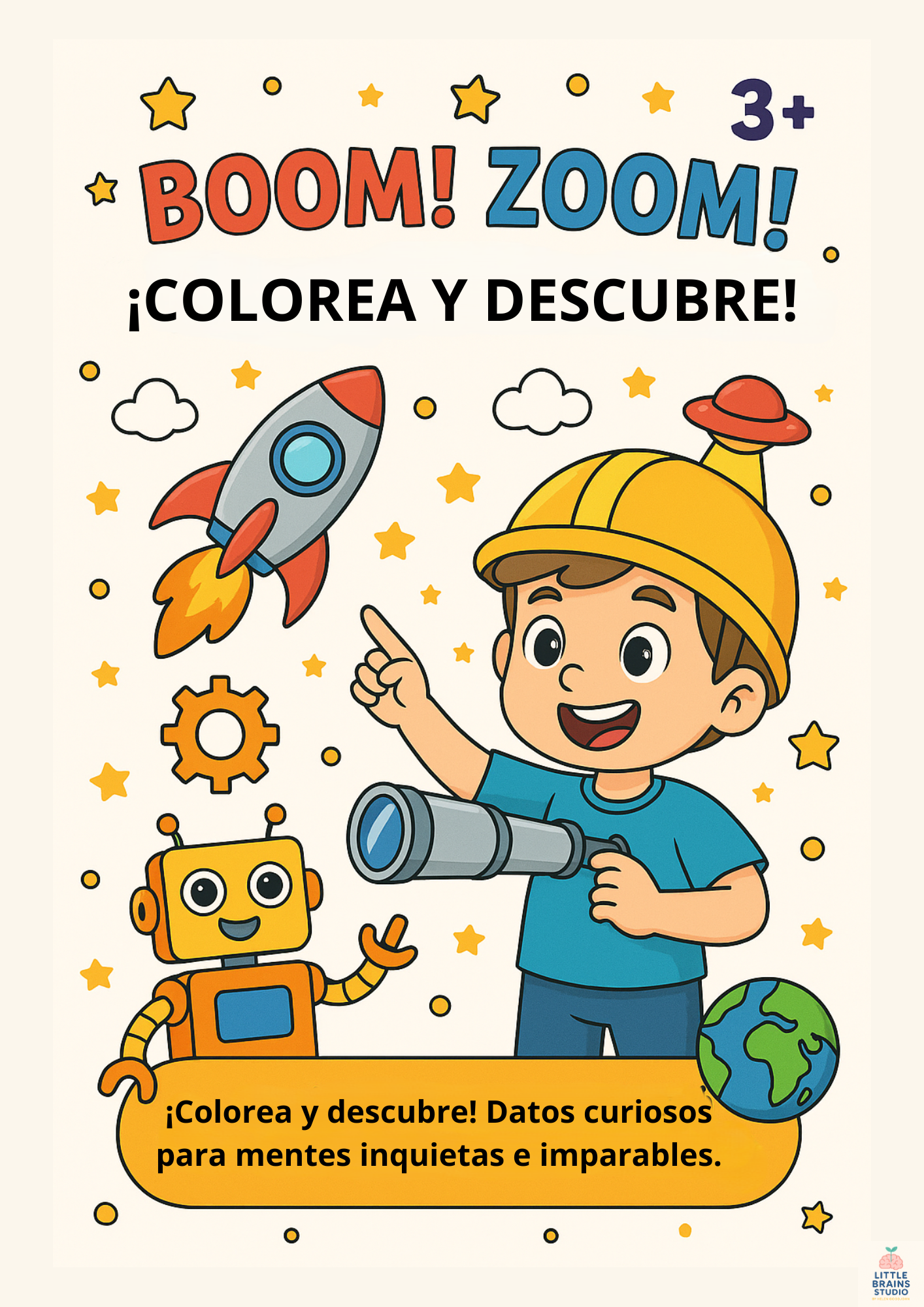 Boom! Zoom! ¡COLOREA Y DESCUBRE! – Libro para colorear STEM (3–6 años)